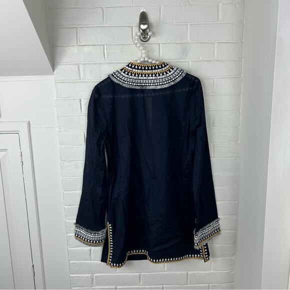 Tory Burch Navy Embroidered Fringe Detail 100% Cotton Tunic Size 8 - Picture 14 of 14